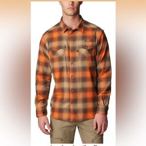Columbia PHG Shirt Mens XL Orange Brown Plaid Roughtail Flannel Hunting